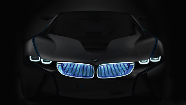 Black car blue lights photorealism free wallpaper for desktop - medium preview image