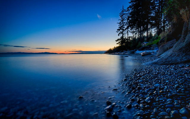 Beach rocks trees sunset blue free wallpaper for desktop - medium preview image