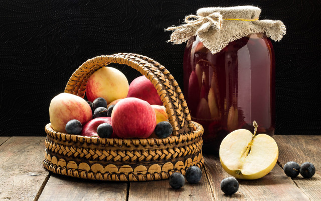 Basket fruit jar blueberries apples free wallpaper for desktop - medium preview image