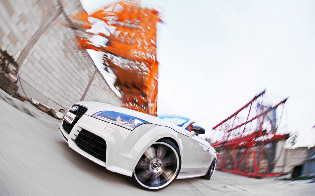 White sports car street rollercoaster free wallpaper for desktop - medium preview image