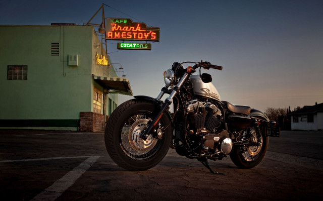 Motorcycle neon restaurant parking lot free wallpaper for desktop - medium preview image