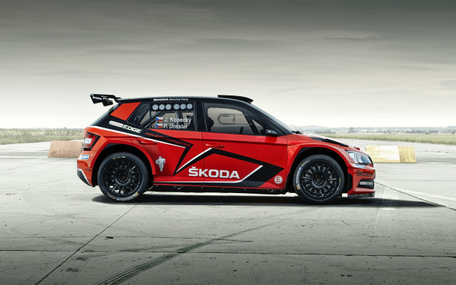 Red skodia car person cloudy free wallpaper for desktop - medium preview image