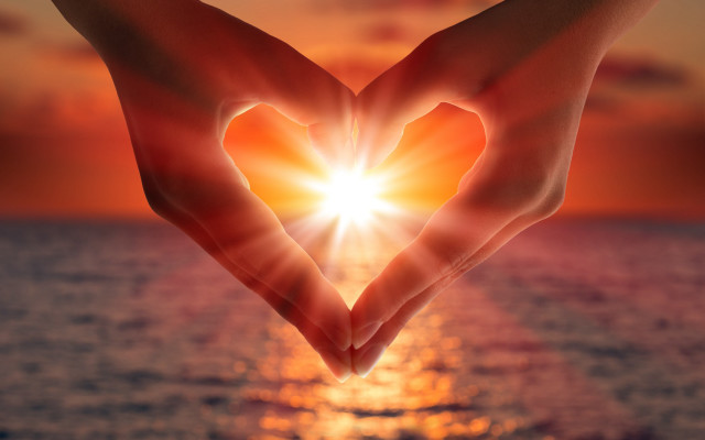 Heart hands sunset ocean flame free wallpaper for desktop - medium preview image