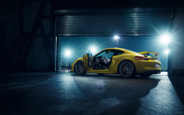 Yellow sports car garage night #2 free wallpaper for desktop - medium preview image