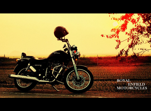 Motorcycle parked road tree field #2 free wallpaper for desktop - medium preview image