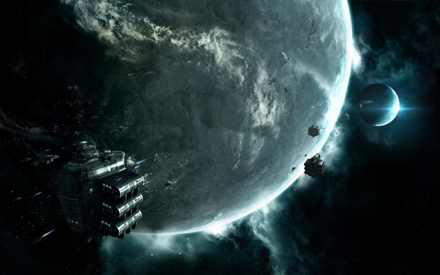 Space station planet star foreground free wallpaper for desktop - medium preview image