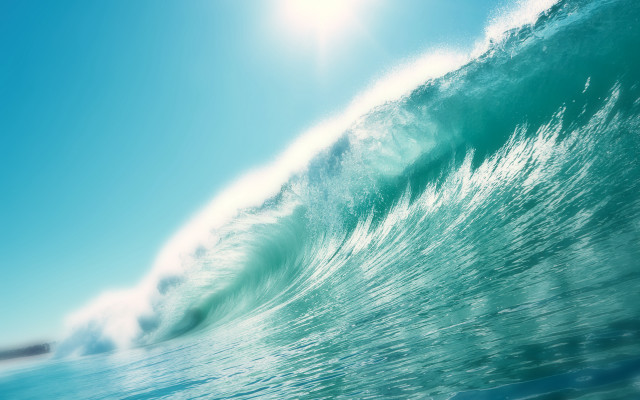 Large wave ocean sunny day free wallpaper for desktop - medium preview image