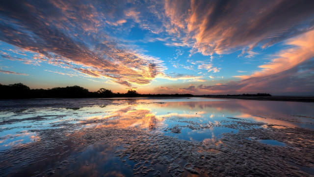 Sunset clouds reflection water blue #2 free wallpaper for desktop - medium preview image