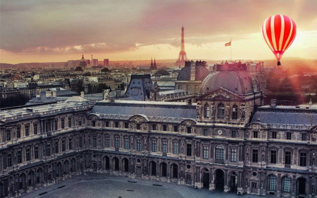 Hot air balloon paris sunset free wallpaper for desktop - medium preview image