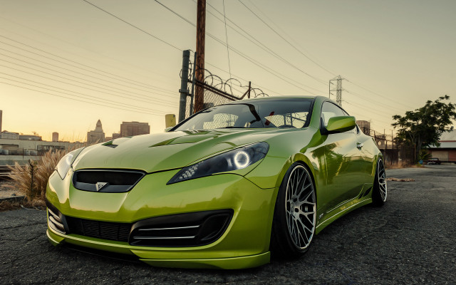 Green sports car gravel road free wallpaper for desktop - medium preview image
