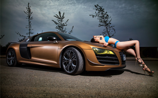 Woman bikini car leaning art free wallpaper for desktop - medium preview image