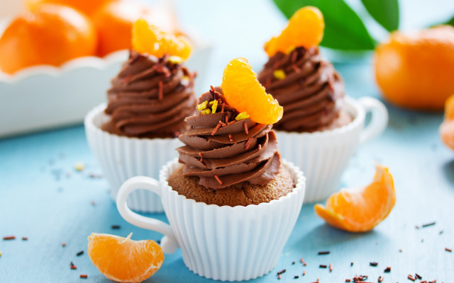 Cupcakes chocolate frosting orange slices free wallpaper for desktop - medium preview image