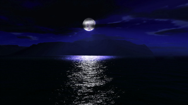 Full moon ocean night mountain free wallpaper for desktop - medium preview image