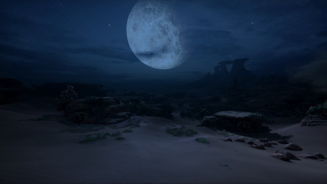 Full moon desert rocks aurora free wallpaper for desktop - medium preview image