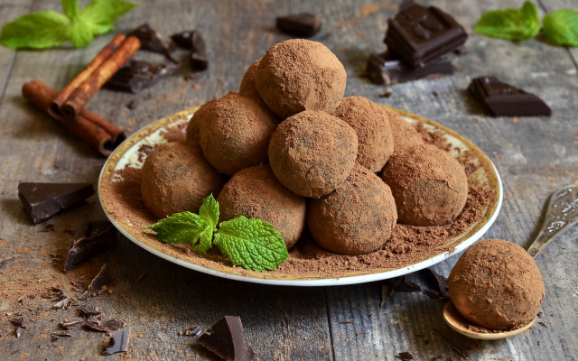 Chocolate truffles mint leaves food free wallpaper for desktop - medium preview image