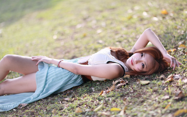 Woman smiling dress field outdoors free wallpaper for desktop - medium preview image