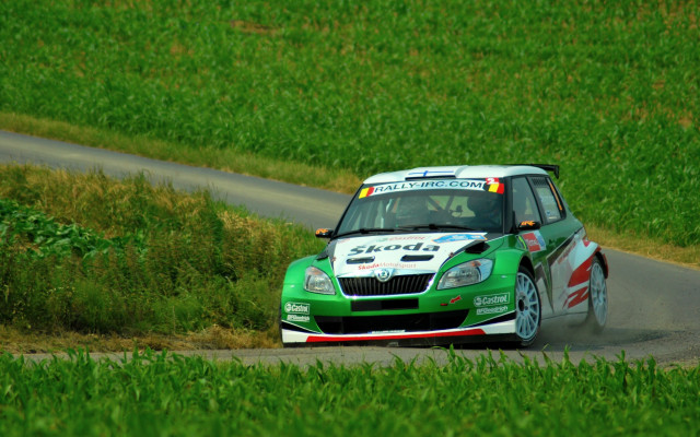 Green car road field fence free wallpaper for desktop - medium preview image