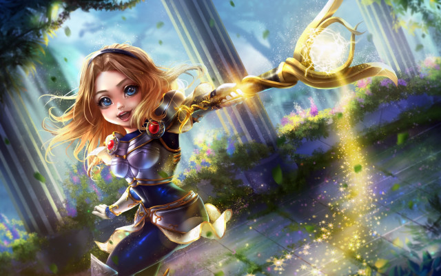 Girl with sword forest flowers free wallpaper for desktop - medium preview image