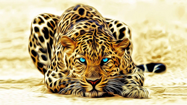 Leopard blue eyes digital painting #2 free wallpaper for desktop - medium preview image