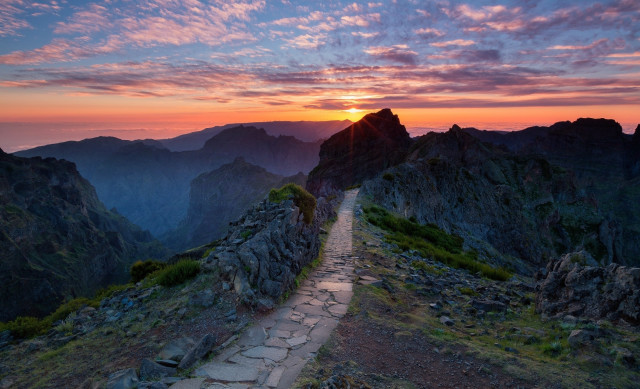 Mountain path sunset view nature free wallpaper for desktop - medium preview image