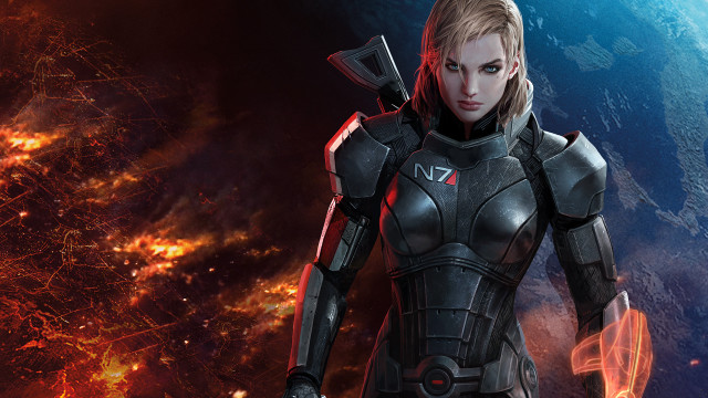 Futuristic suit woman planet fire free wallpaper for desktop - medium preview image