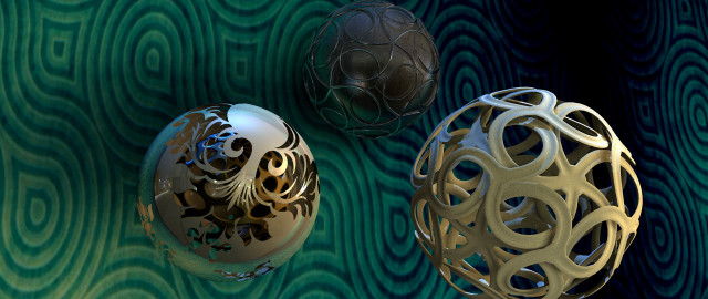 Three balls green swirls gold free wallpaper for desktop - medium preview image
