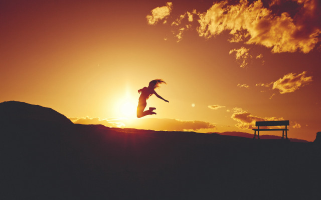 Jumping person bench sunset figure free wallpaper for desktop - medium preview image