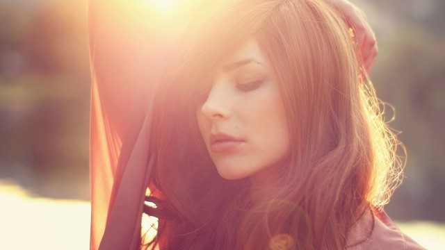 Woman closed eyes red scarf free wallpaper for desktop - medium preview image