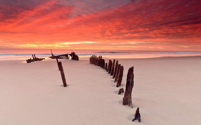 Beach fence redsky clouds dusk free wallpaper for desktop - medium preview image