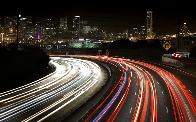 City skyline night traffic long free wallpaper for desktop - medium preview image