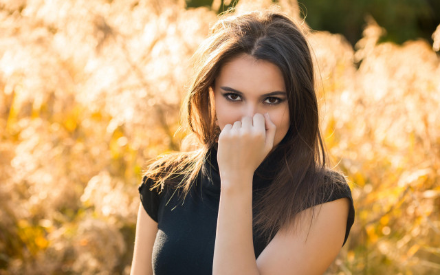 Woman covering mouth autumn fire free wallpaper for desktop - medium preview image