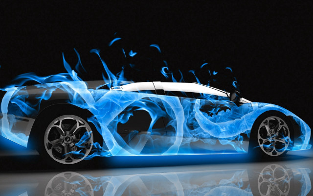 Blue flames car reflective dark free wallpaper for desktop - medium preview image