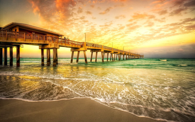 Pier beach sunset boat matte free wallpaper for desktop - medium preview image