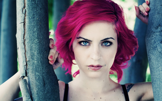 Red hair piercings forest gothic free wallpaper for desktop - medium preview image