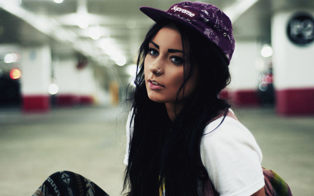 Woman long hair hat skateboard free wallpaper for desktop - medium preview image