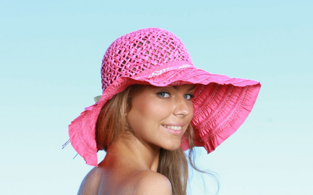 Pink hat blue sky summer free wallpaper for desktop - medium preview image