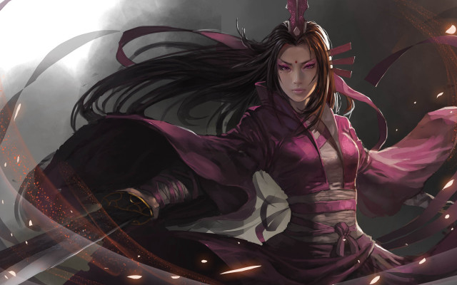 Woman purple sword light horns free wallpaper for desktop - medium preview image