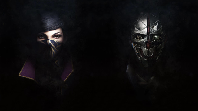 Masked figures dark room concept free wallpaper for desktop - medium preview image