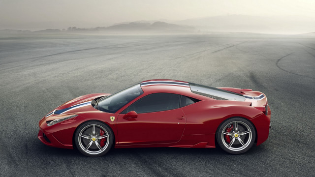 Red sports car foggy mountain free wallpaper for desktop - medium preview image