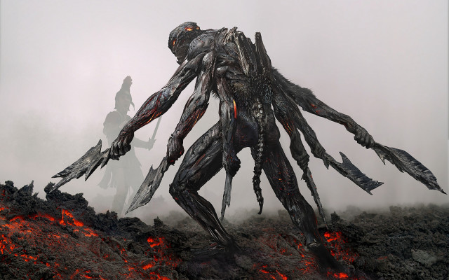 Giant alien lava hillside person free wallpaper for desktop - medium preview image