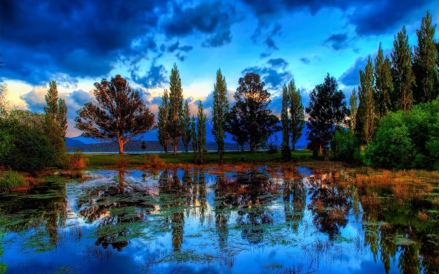 Lake trees clouds blue sky free wallpaper for desktop - medium preview image