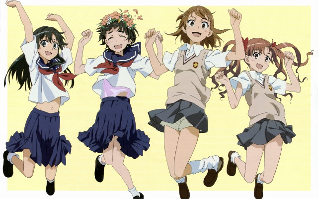 Girls jumping school uniforms arms free wallpaper for desktop - medium preview image
