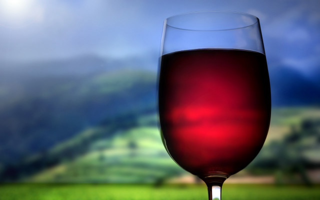 Wine glass outdoor mountain field free wallpaper for desktop - medium preview image