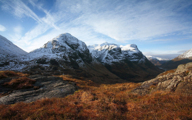 Snowy mountains grass blue sky free wallpaper for desktop - medium preview image