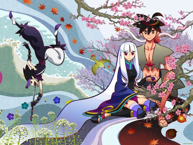 Anime couple bench tree flowers free wallpaper for desktop - medium preview image