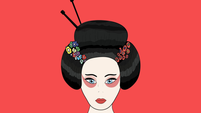 Woman flower skull hair sticks free wallpaper for desktop - medium preview image