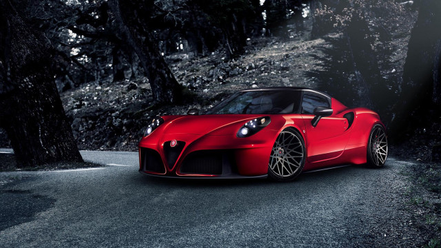 Red sports car woods night free wallpaper for desktop - medium preview image