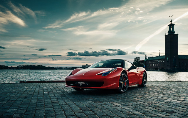 Red sports car brick road #3 free wallpaper for desktop - medium preview image