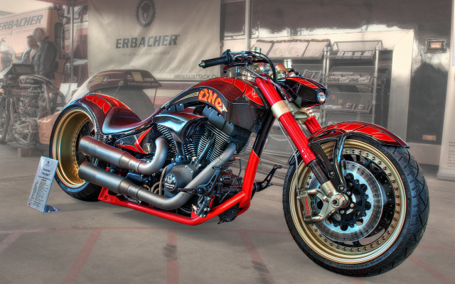 Red motorcycle garage man shop free wallpaper for desktop - medium preview image