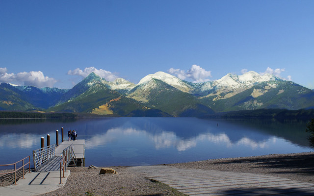 Lake mountains dock sky city free wallpaper for desktop - medium preview image